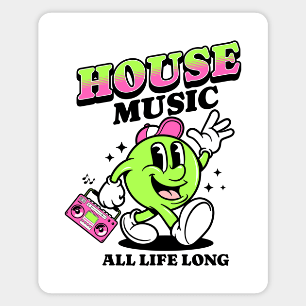 HOUSE MUSIC  - Retro Mascot All Life Long (black/pink/lime) Magnet by DISCOTHREADZ 